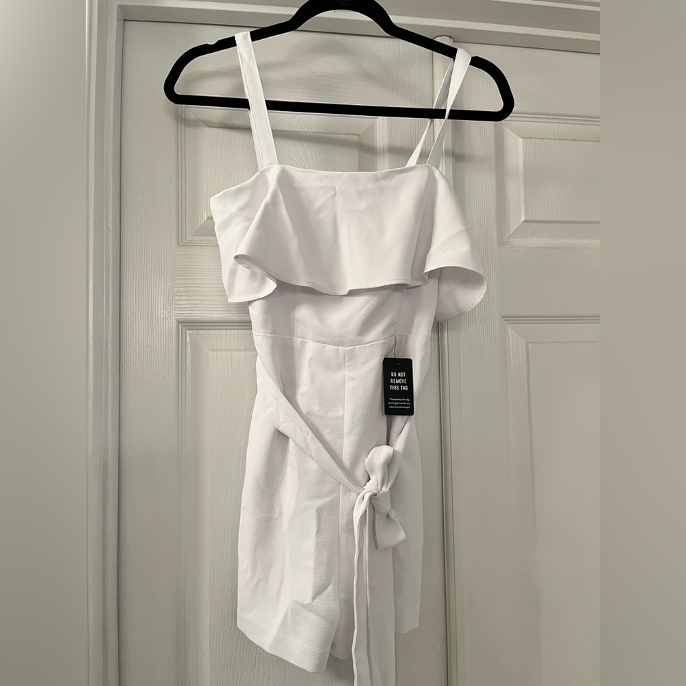 Express White Ruffle Top Cami Romper - Picture 11 of 13